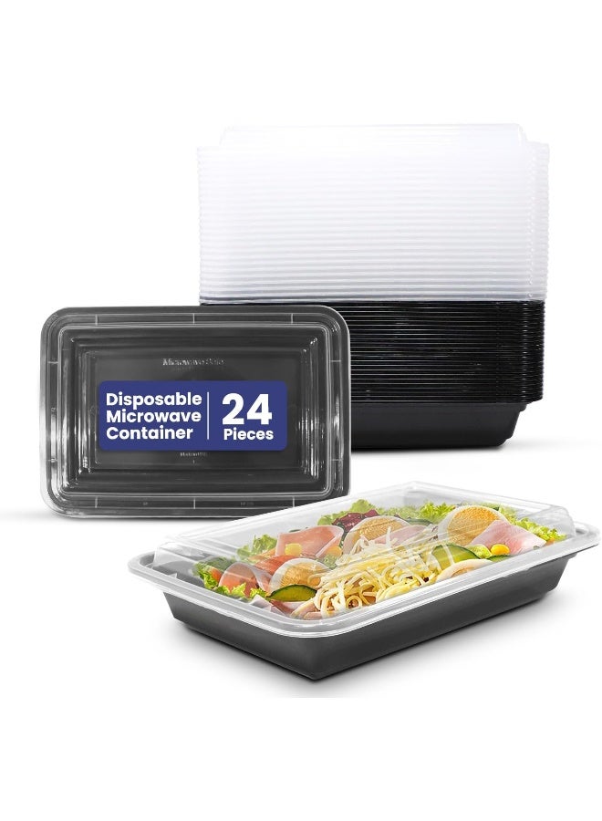 SNH Packing 24 Pieces Microwave Disposable Container With Lid Rectangular - 1 Compartment Meal Prep Container Set - Plastic Container For Kitchen Food Storage - Take Away Containers For Lunch Boxes - Image 1